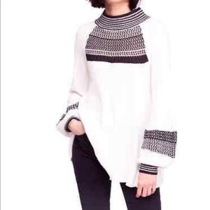 Free People Cream and Black Textured Mock-Neck Tunic